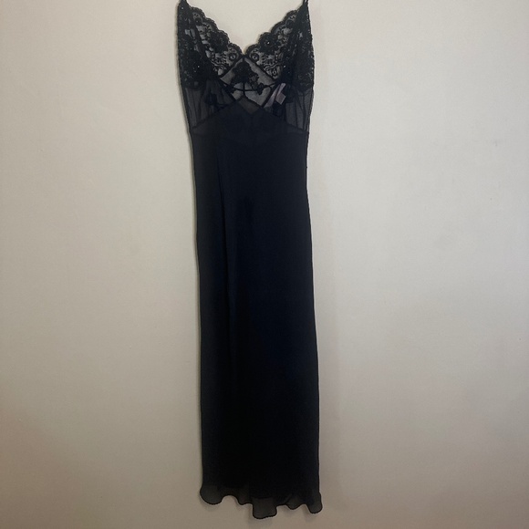 Vintage Y2K Victorias Secret Black Silk Sip Dress Small - Picture 2 of 6